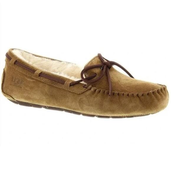 UGG Dakota Chestnut Suede Shearling Slip On Moccasin Slippers Brown Women Size 9 - Picture 1 of 13